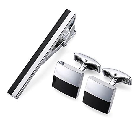 Buy Peora Black Silver Two Tone Combo of Tie Pin and Cufflinks Set for ...