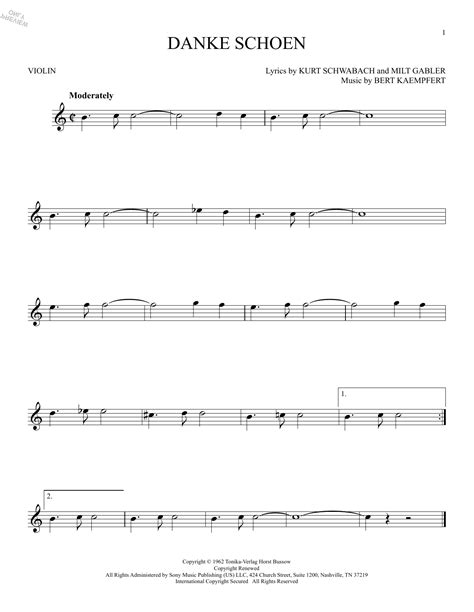 Danke Schoen by Wayne Newton Sheet Music for Violin Solo at Sheet Music ...
