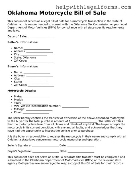 Make Your Oklahoma Motorcycle Bill of Sale With Our Free Template