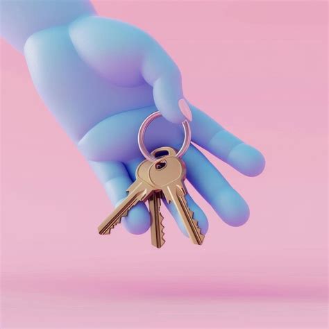 D cartoon hand holding a set of keys new house and security concept ...