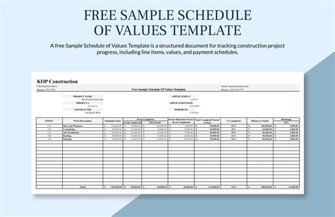 Blank Schedule Of Values Template in Excel, Google Sheets, Word, Google ...