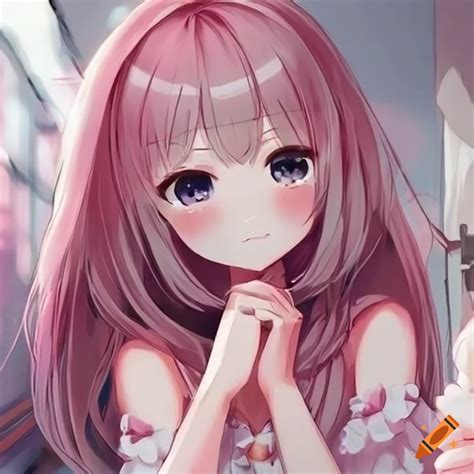 Cute anime girl with pink and white hair wallpaper on Craiyon