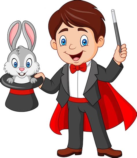 A clipart image of a magician wearing a top hat and holding a wand with ...