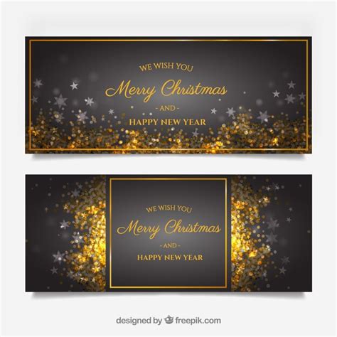 Golden merry christmas banners | Free Vector