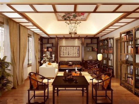 古典中式风格青岛别墅装修效果图，客厅中式装修设计_紫云轩中式设计图库