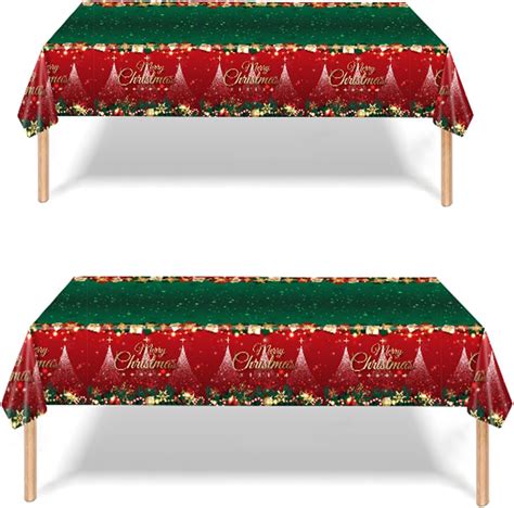 2 Pack Christmas Table Cloth, 137x274cm Rectangle Large Plastic Green ...