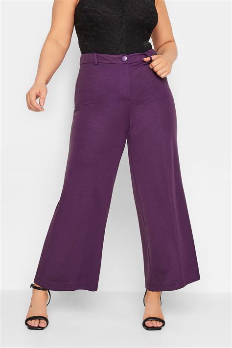 YOURS Plus Size Purple Wide Leg Button Up Trousers | Yours Clothing