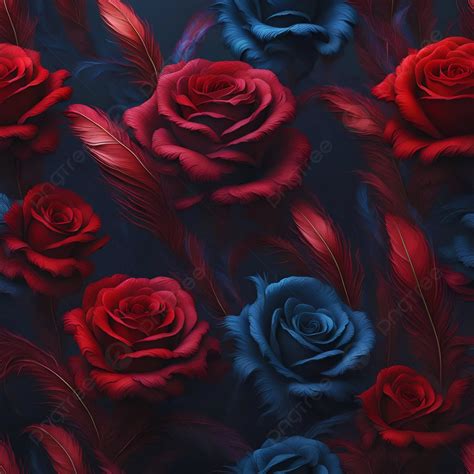 Luxurious Red And Blue Roses With Feather Accents Background, Red Roses ...