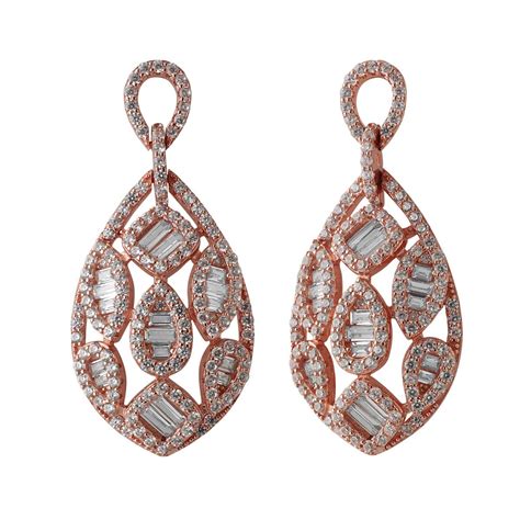 92.5 Silver Earrings Hanging Pear Buggette Round CZ Rose Gold Color ...