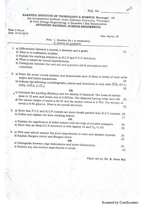 03-advanced material science question papers - Mechanical - Studocu