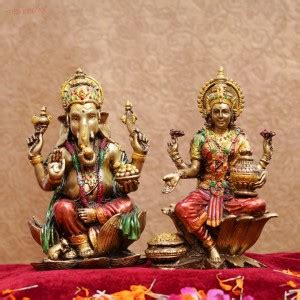 TIED RIBBONS Lord Laxmi Ganesh Statue Idol God Murti for Home Temple ...