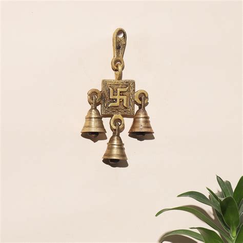 Brass Swastik Wall Hanging with Bells - 6.5 inch - Darbar Craft