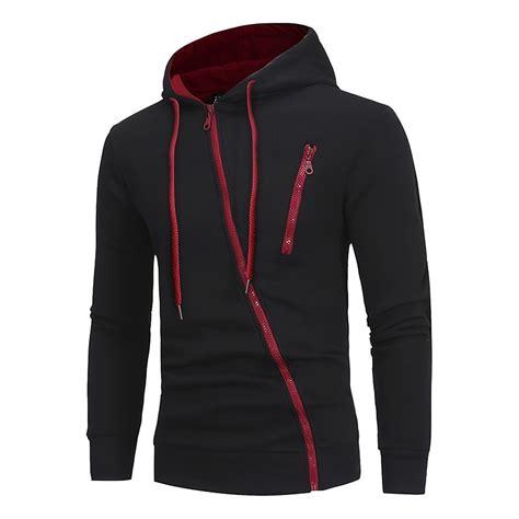 Men's Zip Up Hoodies Black White Gray Hooded Plain Sports & Outdoor ...