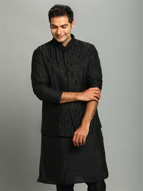 Buy Elegant Black Netted Kurta Pyjama Bandi at Best Price