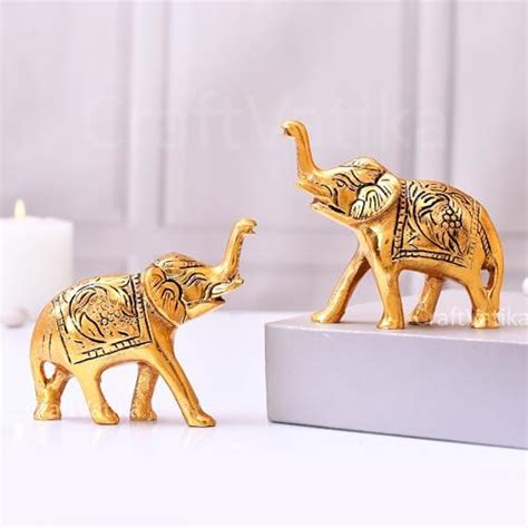 CraftVatika Set of 2 Trunk Up Elephant Decorative Items for Home, Show ...