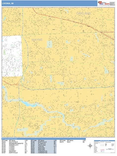 Livonia Michigan Wall Map (Basic Style) by MarketMAPS - MapSales