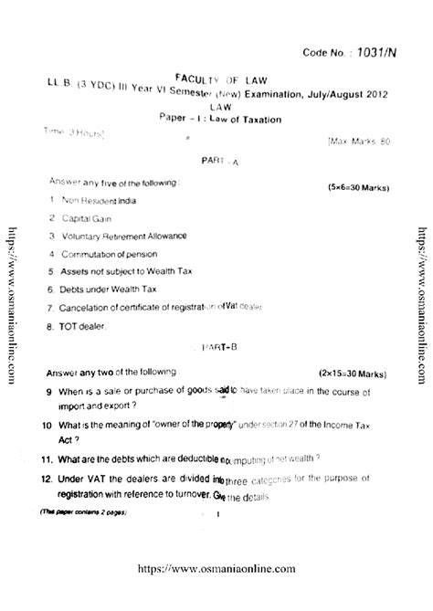 LLB Tax Law Exam Paper - August 2012 - Studocu