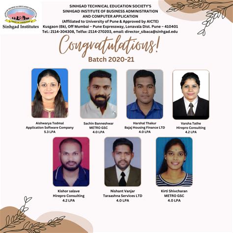 SIBACA PLACEMENT – Sinhgad Institute of Business Administration ...