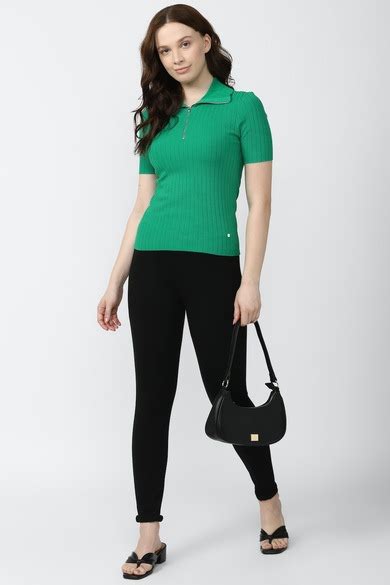 Buy Women Green Solid Casual Stylized Neck Top Online - 870913 | Van Heusen