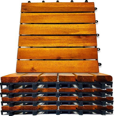 Interlocking Deck Tiles 8 Pack - Snap Together Wood Flooring | 12 x 12 ...