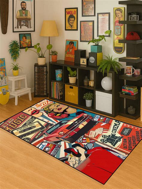 Retro collage art Washable Rug