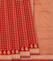 Red Handwoven Benarasi Jamdhani Saree With Chakaram Motifs in Checks W