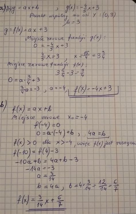 5. a) Znajdź wzór funkcji liniowej f, której miejsce zerowe jest o 3 ...