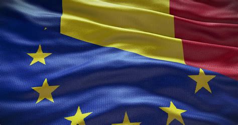 Romania and European Union flag background. Relationship between ...