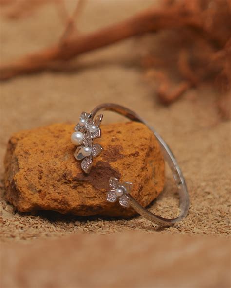 Rodium-Plated AD-Studded Kada with Pearls – Tulsi NX