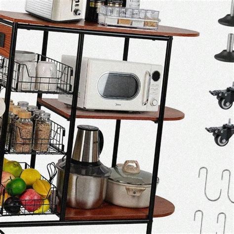 Kitch Carts On Wheels With Storage Bakers Rack With 3 PullOut Baskets ...