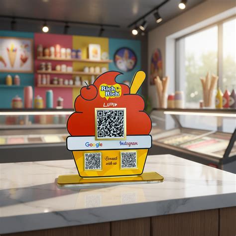 3 QR NFC Enabled Ice Cream Shape Standee for Ice Cream Parlour & Desse ...