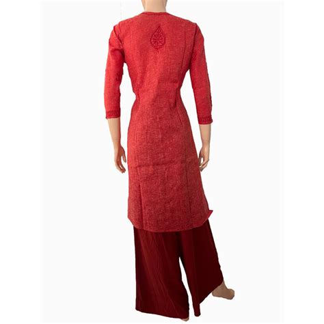 Copy of Slub Cotton Chikankari Straight cut Kurta, Brick Red, KC1027 ...