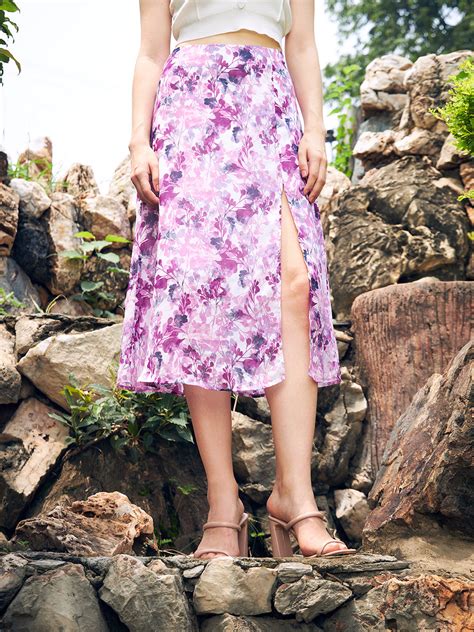 Women White, Pink, & Purple Floral Printed Elastic Waist Georgette ...