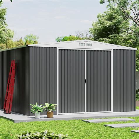 Amazon.com : GarveeLife 10x10 Shed for Outdoor Storage, Galvanized ...