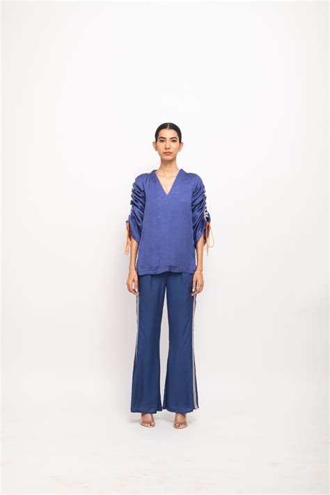 Blue-Grey Rouching Set – Neora By Nehal Chopra