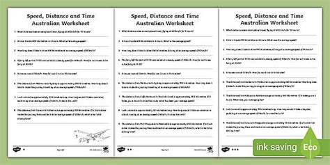 Speed, Distance and Time Australian Worksheet (teacher made)