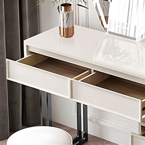 Contemporary Makeup Vanity Set 4 Drawer Vanity Dressing Table - White ...