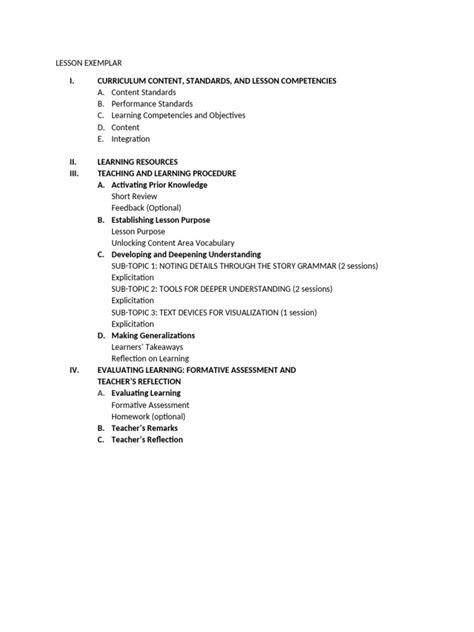 Image result for Lesson Outline Example