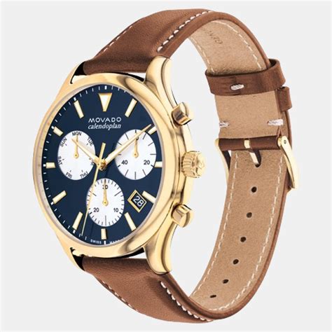 Movado Heritage Men Quartz Blue Dial Chronograph Leather Watch 3650148 ...