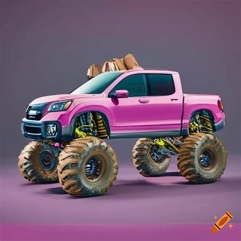 Pink monster truck crushing cars on Craiyon