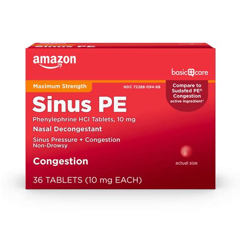 2 pack of Amazon Basic Care Sinus PE, Maximum Strength Nasal Decongestant, Cold Medicine ...