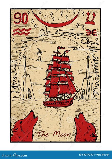 The Moon. the tarot card stock vector. Illustration of graphic - 63047232