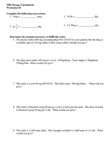 Printable Nursing Dosage Calculation Practice Worksheets - Printable ...