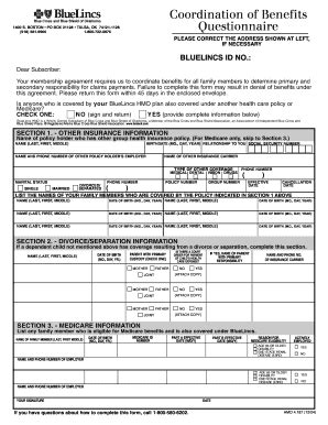 Fillable Online COB QUESTIONNAIRE - BLUELINCS.qxp. Prescription Drug ...
