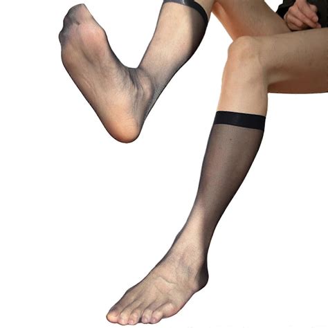 Mens Ultra Thin Dress Socks Silk Sheer Toe Formal Business Socks Soft ...