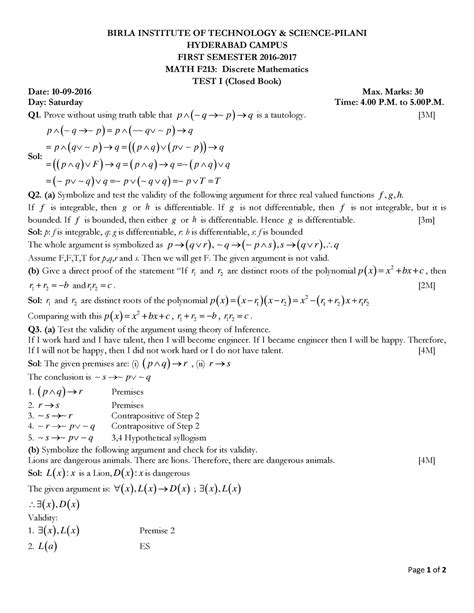 Test I 213 Sol - Test-I-213-Sol.pdf - Page 1 of 2 BIRLA INSTITUTE OF ...