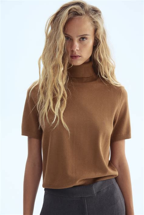 Fine-knit polo-neck top - Dark beige - Ladies | H&M IN
