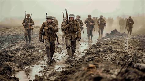 Premium Photo | The image shows a group of soldiers walking through a muddy field during World ...