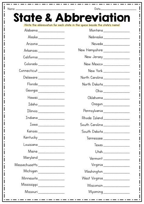 Learn The States Printable With Abbreviations