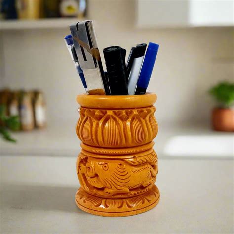 Lotus Design Wooden Pen Holder - KK GIFT STORE